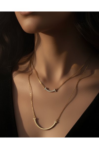 BANEDETTA Zircon Stone New Season Two-Cut Sword Gold Color Trend Steel Necklace