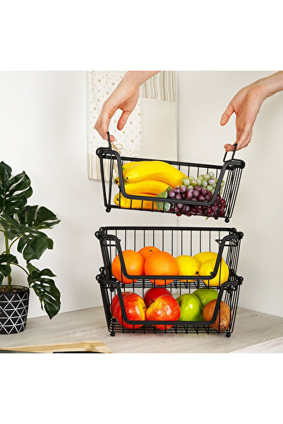 Other Koszyk na owoce i warzywa metalowy czarny loft zestaw 3 szt. 32x20x13,5 cm
