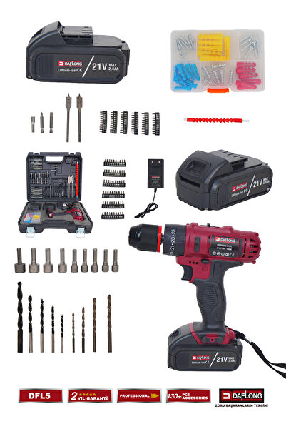 DAFLONG PRO BAKIR SARGILI 21V 84 PARÇA ÇEİLK MANDREN ÇİFT AKÜLÜ ŞARJLI DARBELİ MATKAP DFL-5