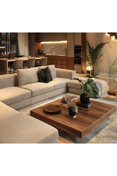 LUXURY VİLLA LUXURY DOĞAL CEVİZ KAPLAMALI ORTA SEHPA 90X90 YÜKSEKLİK 28CM