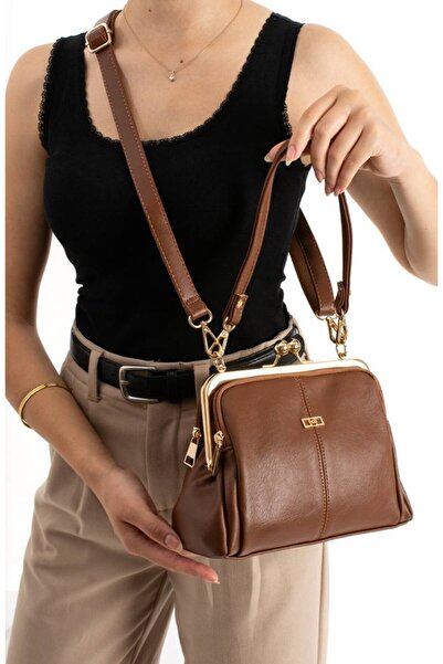 eflanmoda Çok Gözlü Klipsli Kadın Yumuşak Deri Omuz ve Çapraz Çanta