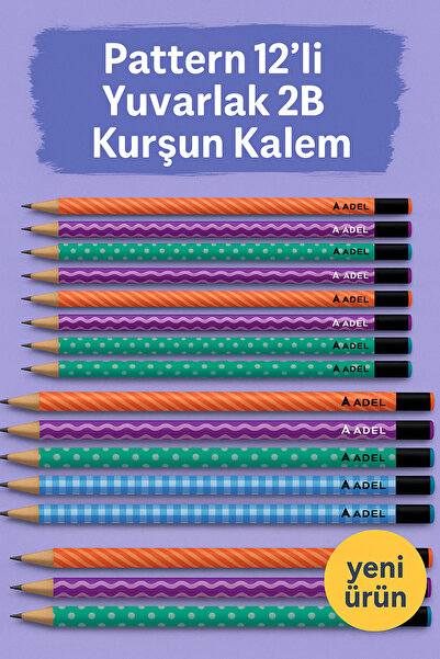 KarmaOfis Pattern Serisi 12’li Yuvarlak Desenli 2B Kurşun Kalem – Renkli Tasa...