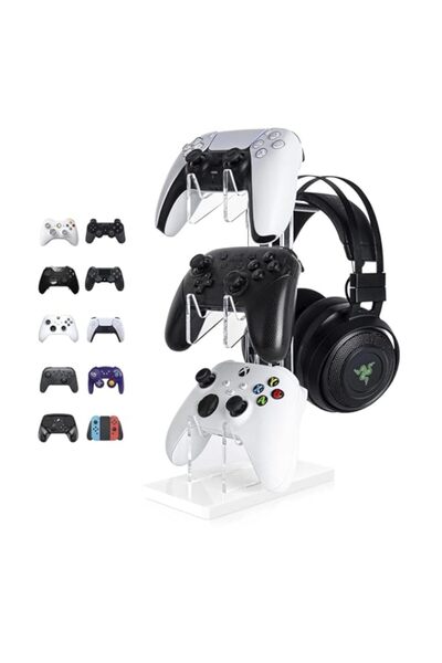 Generic حامل وحدة تحكم ShebSheb العالمي ثلاثي الطبقات مع حامل سماعة الرأس لجهاز Xbox ONE Switch PS4 PS5 P