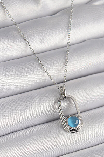 Skygo قلادة نسائية موديل عين القطة الزرقاء بسلسلة فضية اللون من الفولاذ 316L ...