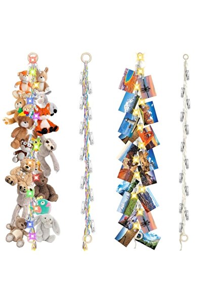 Generic قطعتان من تخزين الحيوانات المحشوة، مع إضاءة LED، مع 40 مشبكًا، زاوية أرجوحة للحيوانات المحشوة، أشياء