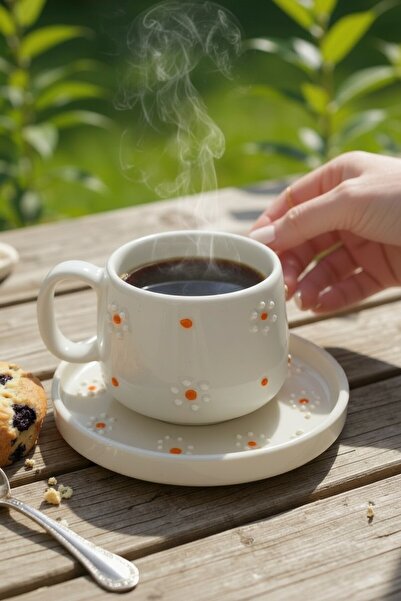 Barbarossa Pastel Daisy Patterned Ceramic Coffee Cup Set – Handmade Stylish Design