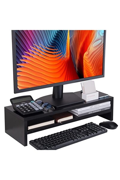 Generic حامل شاشة BEYGORM ذو طبقتين لأجهزة الكمبيوتر المحمول/التلفزيون/الكمبيوتر الشخصي/الطابعة، منظم سطح مكتب متعدد الوظائف 21.6 × 19.8