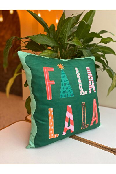 RahanDesign Fa La La La Written Christmas-Themed Double-Sided Suede Throw Pillow Cover - Christmas Throw Pillow Cover