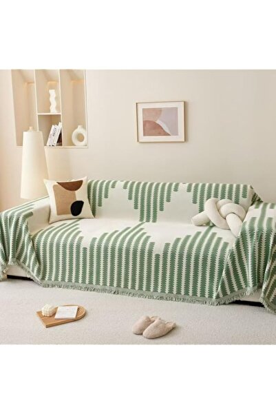 Generic غطاء أريكة بنمط هندسي من قماش الشنيل، بطانية سرير ناعمة قابلة للغسل، بطانية سرير مضادة للتزلج