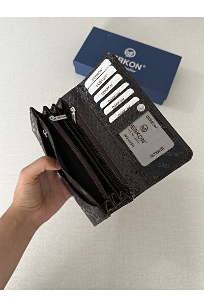 DERKON Useful Genuine Leather Women's Wallet with Crocodile Pattern