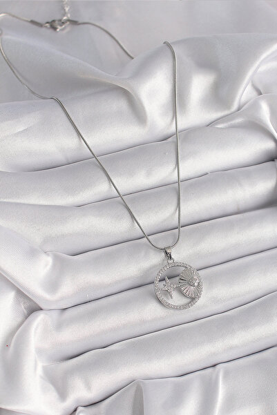 Skygo 316L Steel Silver Color Chain Zircon Stone Star Medallion Model Women's Necklace - Tj-Bko9637