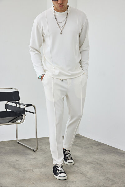 MADZEYMODA Premium Men's Modal Fabric Crew Neck Ecru Top and Bottom Set Ls-82014