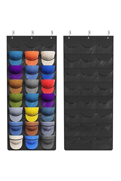 Generic منظم القبعات فوق الباب، مع 24 جيبًا عميقًا شفافًا و3 خطافات، لتخزين قبعات البيسبول المعلقة