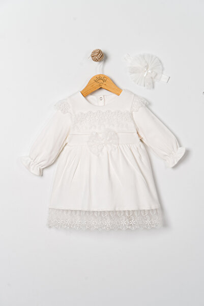 Miniday Baby Kız Bebek Mevlütlük Elbise Dantelli Bandanalı