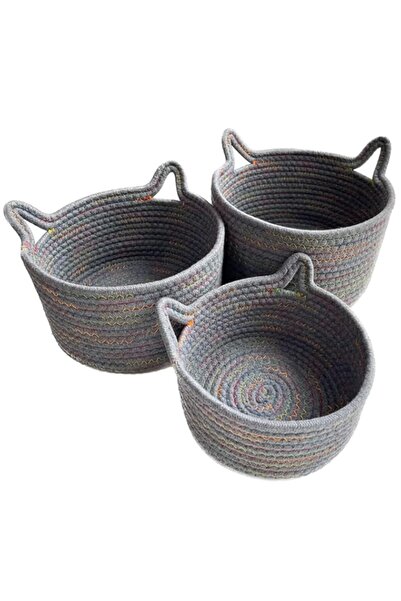 Generic سلال منسوجة صغيرة | صناديق تخزين صغيرة | منظمات لغرفة الأطفال من حبال قطنية | آذان قطط مستديرة لطيفة