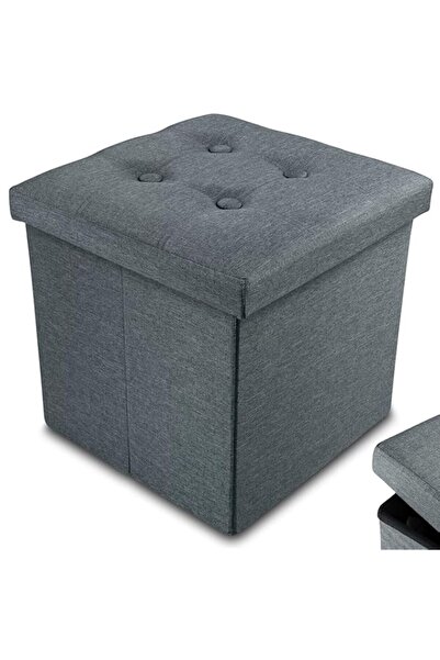 Generic صناديق تخزين قابلة للطي من الجلد الصناعي من نيكسي، مقاس 38 * 38 * 38 سم، باللون الرمادي الداكن، مع مقعد ومقعد للقدمين، للتخزين B