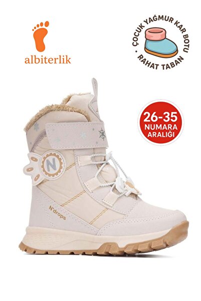 AlbiShoes Kız Çocuk Kürklü Soğuk Geçirmez Suya Dayanıklı Termal Kaymaz Cırtlı Kar Botu Yağmur Botu