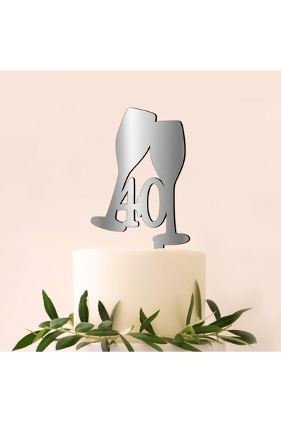 Bloom Atelier Cake Topper Aniversare 40 Ani, Cheers, Oglinda Acrilica Argintiu