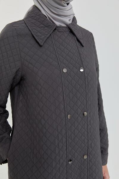Nihan Large Size Thin Quilted K Double-Breasted Overcoat