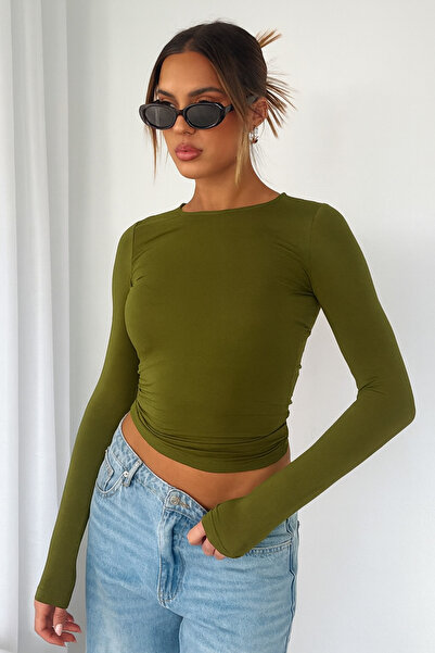 ÖZ PAMUK Bluză basic cu decolteu rotund, mâneci lungi și material simplu, din...