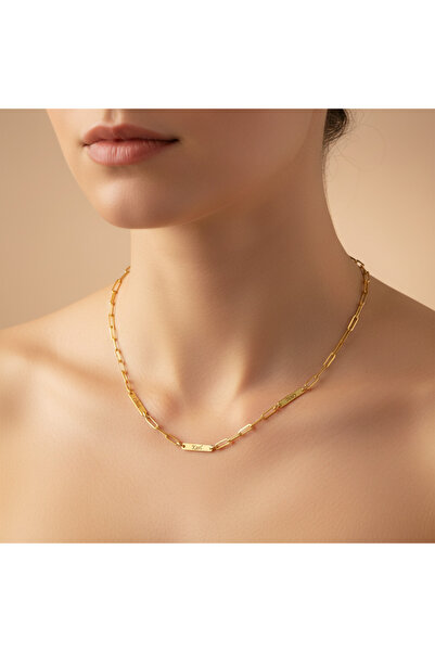 Medusa Gift 925 Ayar Gümüş Zincirli 14 Ayar Altın Kaplama Mini Bar İsimli Kol...