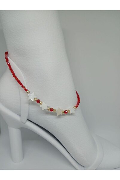 PINARIN TAKI DÜNYASI AKSESUAR Red Bead Star Detail Foot Bracelet
