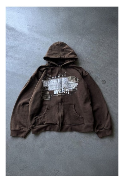 Pop Giyim ستريت وير جرانج براون بغطاء رأس سويت شيرت