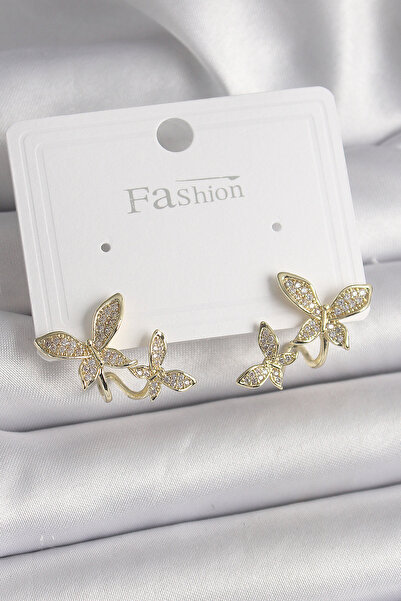 Skygo أقراط نسائية بنموذج الفراشة من الأرز باللون الذهبي مع حجر الزركون - TJ-BKP9838