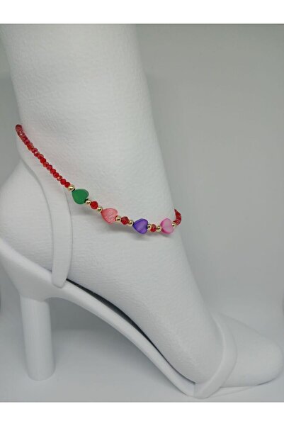 PINARIN TAKI DÜNYASI AKSESUAR Red Heart Detail Foot Bracelet