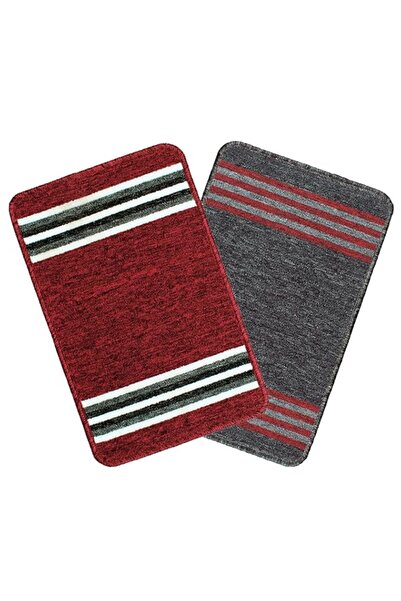 Generic مجموعة سجادات الأبواب المنزلية من BEDSPUN، سجادة أرضية للمدخل الرئيسي للمنزل، عبوة من قطعتين مخططة باللون الأسود، (37 سم × 20 سم)