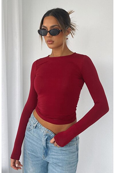 ÖZ PAMUK Základní lycrová halenka s dlouhým rukávem a rovným střihem