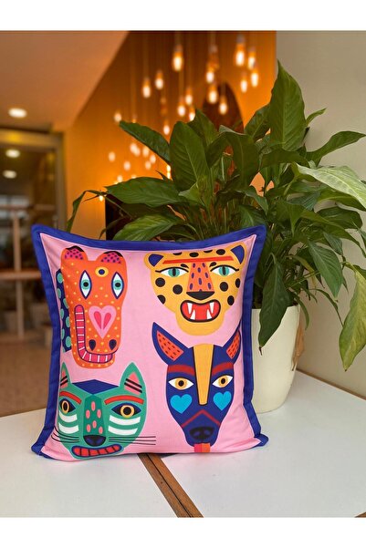 RahanDesign Animal Patterned Colorful Double-Sided Suede Throw Pillow Cover - 43X43Cm - Colorful Throw Pillow Cover