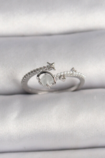 Skygo Brass Silver Color Zircon Stone White Enamel Star Detail Adjustable Women's Ring - Tj-Byk3570