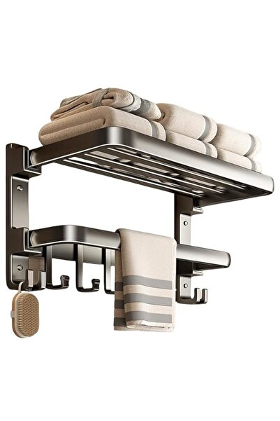 Generic قضبان مناشف حمام قابلة للطي من Beauenty، رف مناشف مثبت على الحائط بطول 60 سم، حامل مناشف من طبقتين للحمام