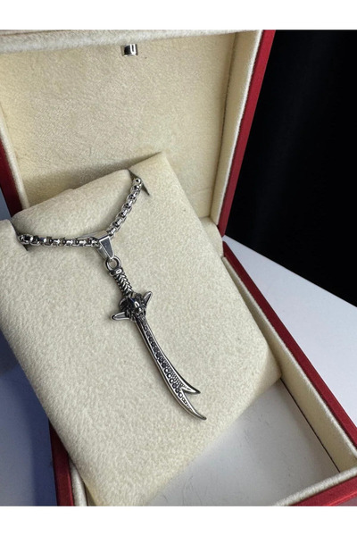 GWOMA Zülfikar Kılıcı Hz Ali Aslan Figürlü 6 cm Erkek Çelik Kolye - Işıklı Ku...