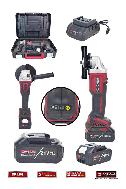 DAFLONG PRO ŞARJLI KÖMÜRSÜZ 21V ÇİFT AKÜLÜ 125MM TAŞLAMA SPİRAL DFL-66