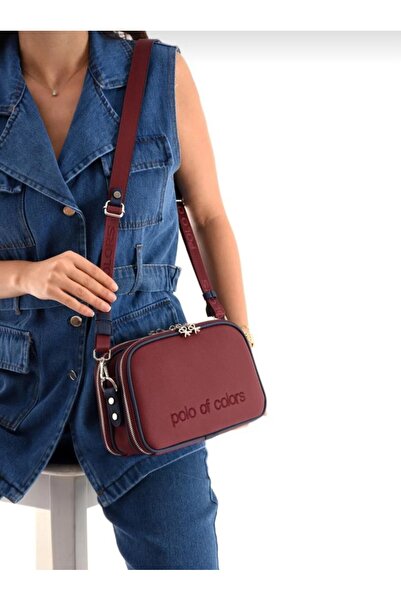 Kemo Bags حقيبة ماسنجر نسائية بوردو لارسيفيت بقطع قماش مخيطة معاً بثلاثة أقسا...