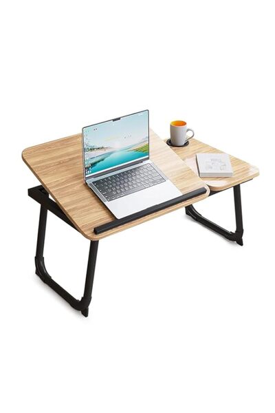 Generic طاولة سرير قابلة للطي وقابلة للتعديل من MedMad، مكتب قائم محمول مع حامل أكواب للسرير، C