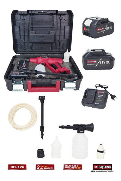 DAFLONG 21V KÖMÜRSÜZ DİJİTAL EKRAN 110 BAR ŞARJLI YÜKSEK BASINÇLI ARABA YIKAMA SU PÜSKÜRTME DFL-126