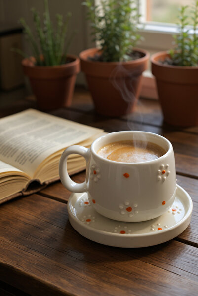 Barbarossa Pastel Daisy Patterned Ceramic Coffee Cup Set – Handmade Stylish Design