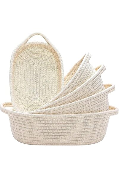 Generic سلة تخزين من حبل قطني من Aputue، مجموعة من 5 قطع دائرية منسوجة يدويًا بتصميم قوي، مثالية لتخزين الأشياء الصغيرة والكبيرة.