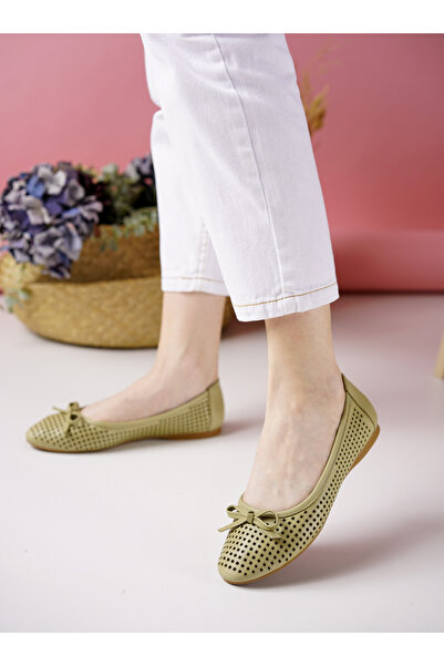 HVZ Exclusive Green Genuine Leather Ballerinas - Order Small Size 1, Large Size -