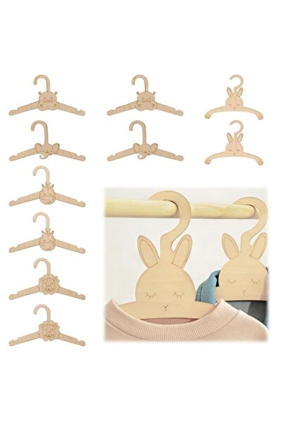 Generic 10 Pack Wooden Baby Hangers, Cute Animal Shapes - ١٠ قطع علاقات ملابس خشبية للأطفال | Nursery Close