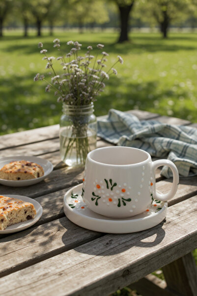 Barbarossa Pastel Daisy Patterned Ceramic Coffee Cup Set – Handmade Stylish Design