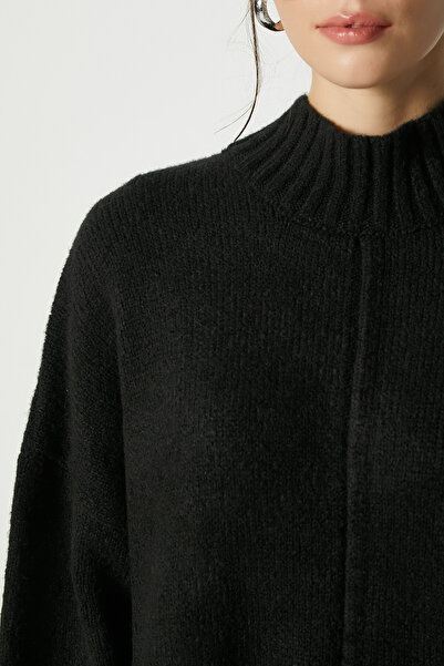 Ritnice Women's Wonder Soft Mock Neck Black Slit Oversized Knitwear Sweater