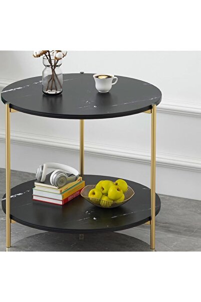 Generic طاولة قهوة دائرية من IS MUHE Home - طاولة جانبية صغيرة من طبقتين مقاس 15.7 بوصة مع رف تخزين مفتوح، طاولة خشبية