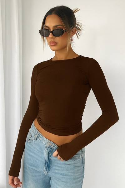 ÖZ PAMUK Μπλούζα με μακρύ μανίκι από ύφασμα Lycra Basic Crew Neck