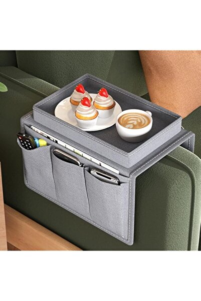 Generic منظم مسند ذراع الأريكة - حامل أريكة متعدد الأغراض مع حامل أكواب وجيوب تخزين لجهاز التحكم عن بعد والهاتف