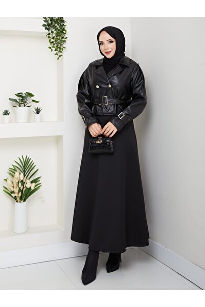 sd butique Kadın Deri Kemerli Şık Kısa Ceket