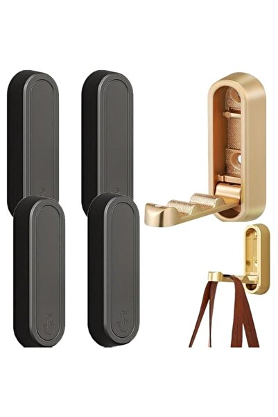 Generic خطافات ملابس قابلة للطي من يلاجوي، 4 قطع، لون أسود - خطافات جدارية موفرة للمساحة بدون حفر للحمام/المطبخ/ب